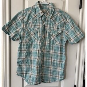 Tecovas Western Shirt Men's Medium Pearl Snap Plaid Short Sleeve Cowboy